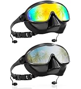Aegend Swim Goggles with Nose Cover for Adults, 2 Pack Wide View Swimming Goggles Anti-Fog/UV No ...