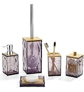 GAHEFY Lavender Purple Bathroom Accessories Set, Toothbrush Holder, Soap Dispenser, Cotton Swabs ...