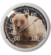 Taylor Nature Series Bear Indoor Outdoor Dial Thermometer, Decor for Patio, Pool, or Garage, 13.2...