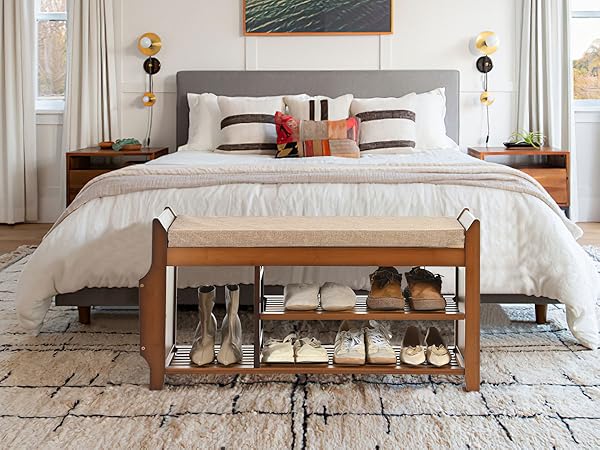 shoe bench in the bedroom