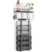 Aetyord Large Towel Rack & Bathroom Towel Holder - Wall Mounted Metal Rack with Wooden Floating S...