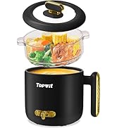 Topwit Hot Pot Electric with Steamer, 1.8L Ramen Cooker, Portable Electric Pot for Cooking, Multi...