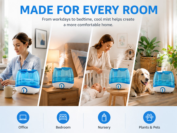 Humidifier used in office, bedroom, nursery, and plant spaces