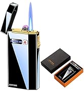 Electric Lighter & Jet Flame Torch Refillable Butane 2 in 1, USB Rechargeable Arc with LED Displa...