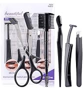 JPNK 5 in 1 Eyebrow Tweezers Scissors and Razors Set-Eyebrow Trimmer Shaver Shaper and Angled & S...