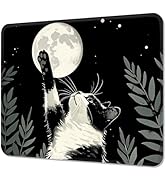 Niniubye Mouse Pad, Cute Mouse Mat, 10" x 8", Black Cat and Moon | Square Waterproof Gaming Compu...