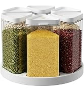 Slow Slog 6-Grid Rotating Grain Storage Bins & Pantry Food Organizer, Dry Food Canister Set for C...