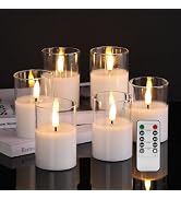 Girimax Clear Glass Flameless Votive Candles with Remote Timer, Real Wax Flickering LED Battery C...