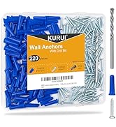 KURUI #10-12 Concrete Anchors and Screws Kit, 220PCs Wall Anchors for Drywall Brick Masonry Stucc...