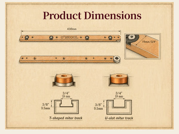 Complete miter bar kit includes screws, Allen key, templates, and instructions.