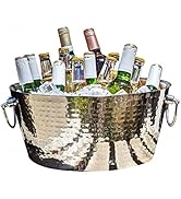 BREKX Hammered Stainless-Steel Beverage Tub, Double-Walled Insulated Anchored Drink Tub & Ice Buc...