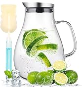 SUSTEAS 2 Liter Glass Pitcher, Water Pitcher with Removable Lid And Wide Handle, Easy Clean Juice...