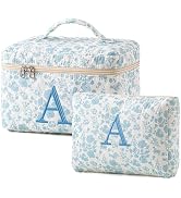 HBselect 2Pcs 2Pcs Initial Makeup Bag, Quilted Makeup Bag, Cotton Large Travel Makeup Bag, Cute F...