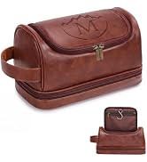 Ecttunafe Personalized Gifts Travel Toiletry Bag for Men, Engraved Monogrammed Initial PU Leather...