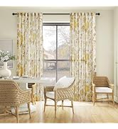 Linen Floral Curtains 96 Inches Long for Living Room Bedroom 2 Panels Yellow Botanical Printed Cu...