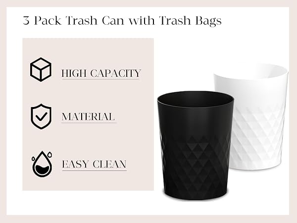 The bathroom wastebasket is made of high quality PP material, durable and easy to clean