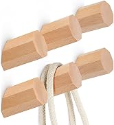 Bsdonte 6 Pack Wood Wall Hooks, Retro Decorative Coat Hooks Wall Mounted, Rustic Wooden Hooks Hea...