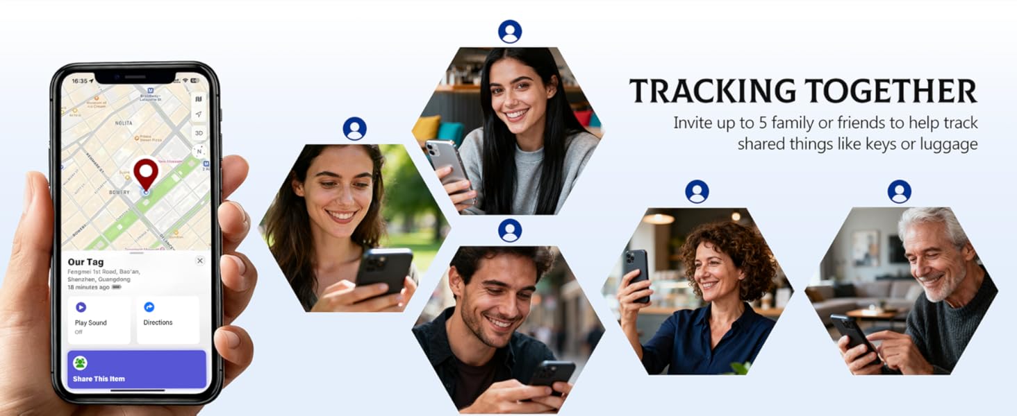 Invite up to 5 family or friends to help track shared things like keys or luggage.