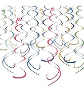 HonuGoGo 48-Piece Hanging Swirl Decorations for Ceiling, Boho Retro Paper Streamers in Soft Vinta...
