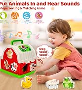 Montessori Toys for 1 2 3 Year Old Boys Girls, Musical Barn Farm Animal set for Toddler, Shape So...
