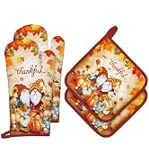 Arquiel Fall Pumpkin Gnome Oven Mitts and Pot Holders Sets 4Pcs, 100% Cotton Heat Resistant, Extr...