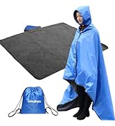DUKUSEEK Outdoor Waterproof Camping Blanket, Large (79" x 59") Hooded Stadium Blankets with Fleec...