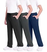 3 Pack Boys Sweatpants with Pockets - Kids Athletic Mesh Open Bottom Pants | Track Pant Black Bas...