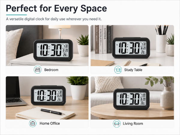digital alarm clock, digital table clock, LED alarm clock, LCD alarm clock, alarm clock, SPN-RECPP