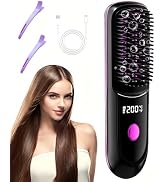 Go Brush Pro Hair Straightener, Cordless Ionic Comb with 6000mAh Battery, Fast Heating, Portable ...