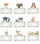 Whaline 54 Pcs Woodland Animal Name Tag Stickers Jungle Animal Self Adhesive Decals Blank Name La...