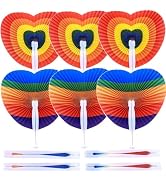 Bestage 20 Pcs Paper Fans,Rainbow Bulk Folding Foldable Hand Handheld Fans Wedding Heart Shaped A...