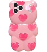 SGVAHY Case for iPhone 17 Pro Max Cute Kawaii 3D Cartoon Pink Heart Bear Soft Silicone Bumper Sho...