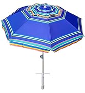 AMMSUN 7ft Heavy Duty High Wind Beach Umbrella Parasols with sand anchor & Tilt Sun Shelter, UV 5...