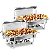 SUPER DEAL 8 Qt Stainless Steel 2 Pack Full Size Chafer Dish w/Water Pan, Food Pan, Fuel Holder a...