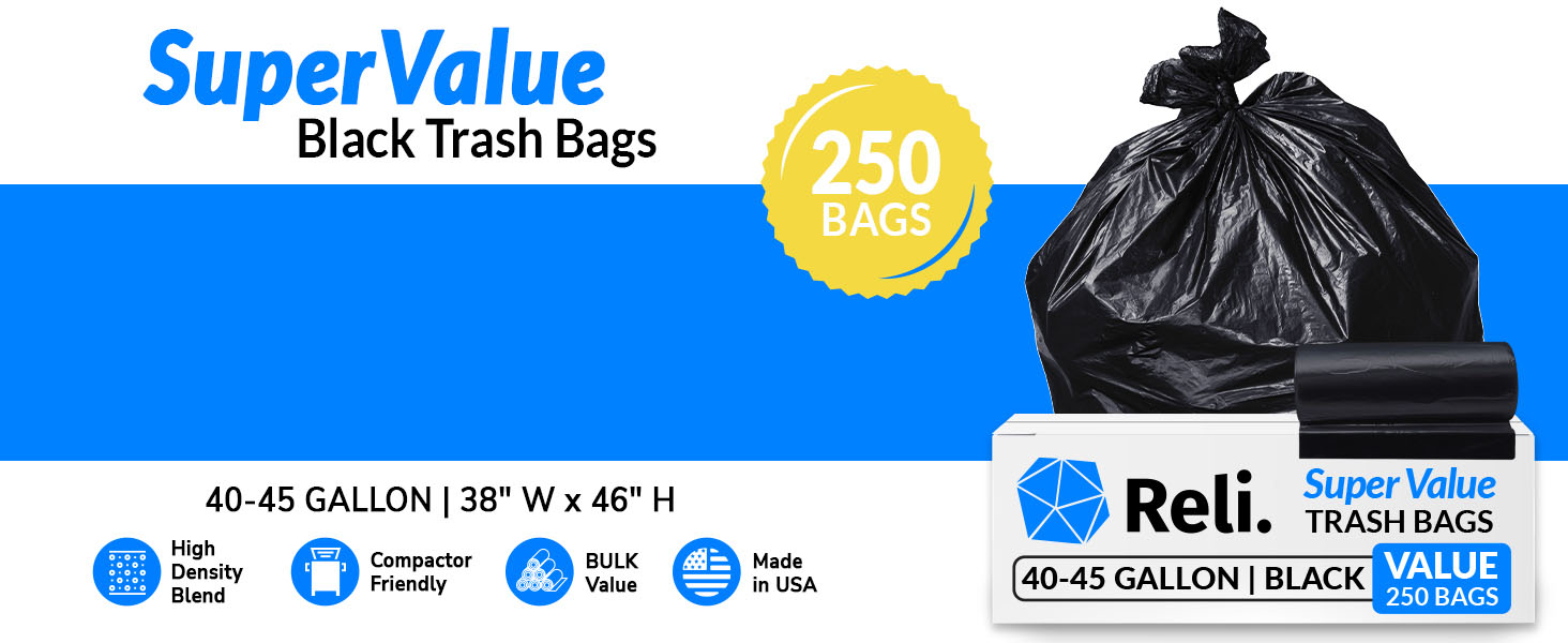 SuperValue Black Trash Bags 40-45 Gallon (250pk)