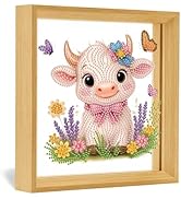 Eiflow Tabletop Diamond Art with Wood Frame, Desktop Diamonds Painting Kit for Adults Cow, DIY Ac...