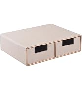 RHCSZ Linen Leather Desk Organizer with Drawers-Mini Desktop Drawer Organizer Stackable-Multifunc...