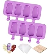 Ouddy Life Popsicle Molds Set of 2, Ice Pop Molds Silicone 4 Cavities Ice Cream Mold Oval Cake Po...
