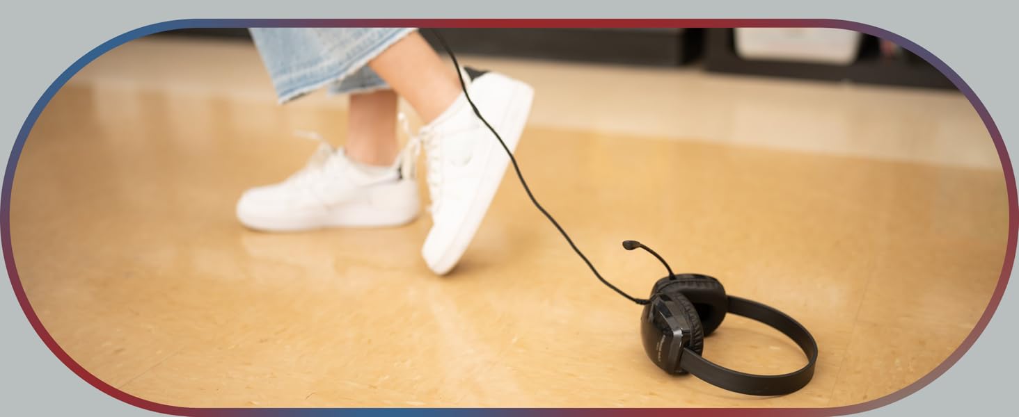 A Cyber Acoustics headset being drug on the floor