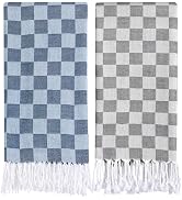2 Packs Checkered Plaid Yoga Blanket Turkish Towel Extra Large Meditation Supplies Mat Cover Beac...