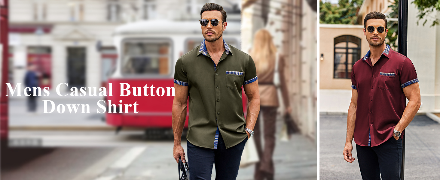 COOFANDY Men's Muscle Fit Dress Shirts Wrinkle-Free Short Sleeve Casual Button Down Shirt