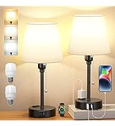 Bedside Lamps for Bedrooms Set of 2 Nightstand - Table Lamp with 3 Color Modes 2700K-5000K, Small...