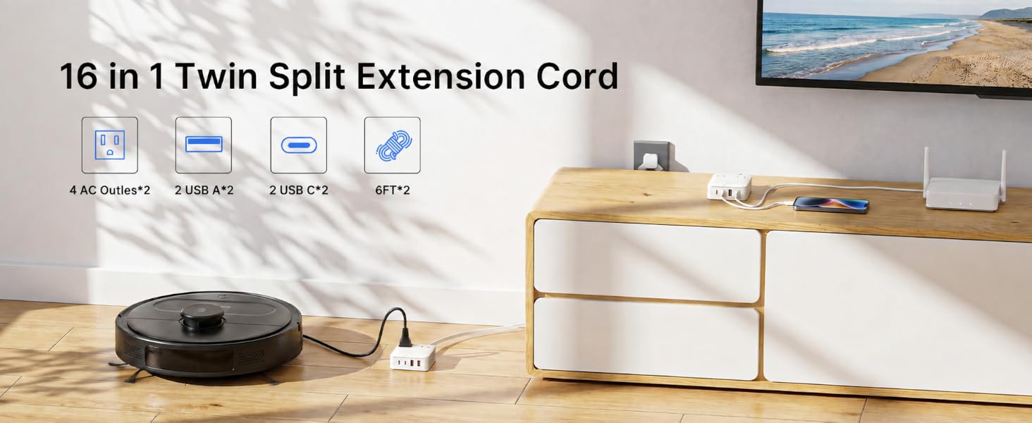 16 in 1 Twin Split Extension Cord