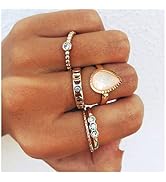 Edary Boho Drop Water Gemstone Rings Set Crytsal Joint Knuckle Ring Gold Rings for Women and Girl...