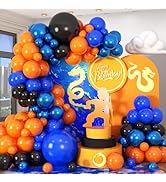 HILAVO Orange Blue Black Balloons Garland Arch Kit 112 Pcs Royal Navy Blue Orange Black Latex Hel...
