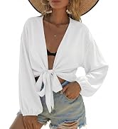 Ekouaer Women's Swimsuit Cover Ups Tie Front Long Sleeve Top Kimono for Women Bikini Shirt Summer...