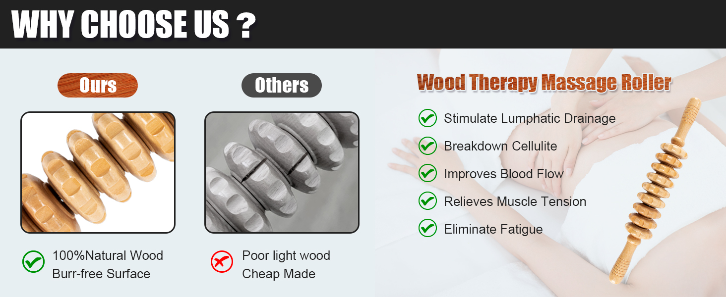 wooden massage roller stick lymphatic drainage tool