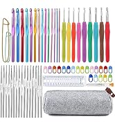 Mayboos 72 Pcs Crochet Hooks Set, Crochet Hooks Kit Plus Large Eye Blunt Needles Ergonomic Yarn K...