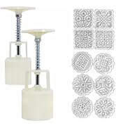 Accfore 2 Pack Mooncake Mold Press with 10 Stamps,Round Flower and Square Flower Decoration Tools...