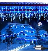 JMEXSUSS 33.8 FT 400 LED Blue Icicle Lights Outdoor, 8 Modes Waterproof Christmas Icicle Lights O...